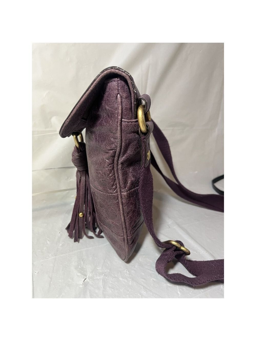 JUICY COUTURE WHIPSTITCH LEATHER TASSEL CROSSBODY BAG PURSE Plum Y2K - Picture 8 of 16